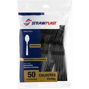 COLHER DESCARTAVEL PRATA REFORÇADA STRAWPLAST PACOTE C/ 50 UNIDADES