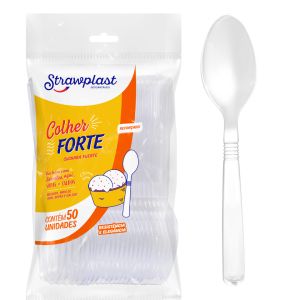 COLHER FORTE BRANCA PARA ACAÍ/SORVETE 50 UNIDADES - STRAWPLAST