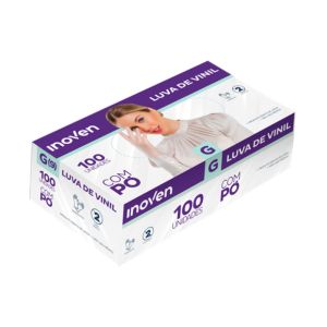 LUVA VINIL COM PÓ CAIXA C/ 100 UNIDADES (TAMANHO G)